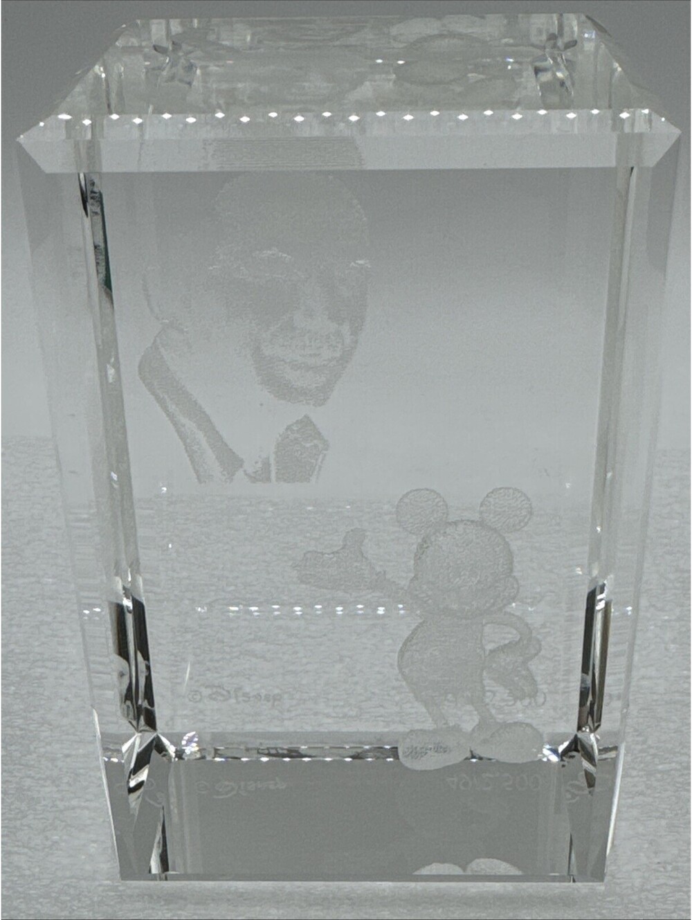 Arribas Disney Mickey & Walt Disney 3D Etch Portrait Crystal 4.25โ Cube 49/2500